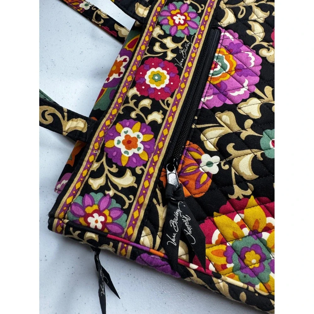 Vera Bradley Provencal Quilted‎ Cotton Laptop Tote Bag Checkpoint Friendly Black